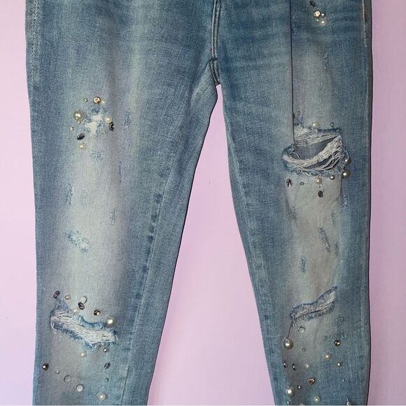 Driftwood Beau Skinny Jeans Size 26 Pearl Studded Light Wash Distressed - Picture 3 of 9